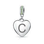 Initial Alphabet Bead Charm Light Green Crystal Heart Sterling Silver Bracelet - Image 3
