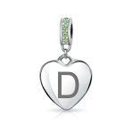 Initial Alphabet Bead Charm Light Green Crystal Heart Sterling Silver Bracelet - Image 4