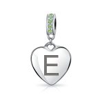 Initial Alphabet Bead Charm Light Green Crystal Heart Sterling Silver Bracelet - Image 5