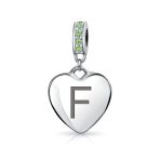 Initial Alphabet Bead Charm Light Green Crystal Heart Sterling Silver Bracelet - Image 6
