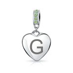 Initial Alphabet Bead Charm Light Green Crystal Heart Sterling Silver Bracelet - Image 7