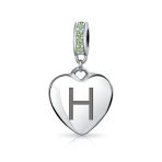 Initial Alphabet Bead Charm Light Green Crystal Heart Sterling Silver Bracelet - Image 8