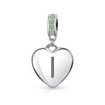 Initial Alphabet Bead Charm Light Green Crystal Heart Sterling Silver Bracelet - Image 9
