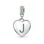 Initial Alphabet Bead Charm Light Green Crystal Heart Sterling Silver Bracelet - Image 10