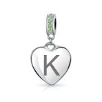 Initial Alphabet Bead Charm Light Green Crystal Heart Sterling Silver Bracelet - Image 11