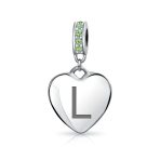 Initial Alphabet Bead Charm Light Green Crystal Heart Sterling Silver Bracelet - Image 12