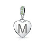 Initial Alphabet Bead Charm Light Green Crystal Heart Sterling Silver Bracelet - Image 13