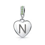 Initial Alphabet Bead Charm Light Green Crystal Heart Sterling Silver Bracelet - Image 14