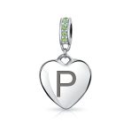 Initial Alphabet Bead Charm Light Green Crystal Heart Sterling Silver Bracelet - Image 16