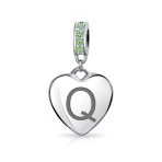 Initial Alphabet Bead Charm Light Green Crystal Heart Sterling Silver Bracelet - Image 17
