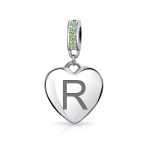 Initial Alphabet Bead Charm Light Green Crystal Heart Sterling Silver Bracelet - Image 18