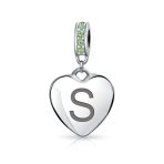 Initial Alphabet Bead Charm Light Green Crystal Heart Sterling Silver Bracelet - Image 26