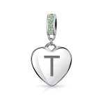 Initial Alphabet Bead Charm Light Green Crystal Heart Sterling Silver Bracelet - Image 19
