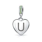 Initial Alphabet Bead Charm Light Green Crystal Heart Sterling Silver Bracelet - Image 20