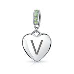 Initial Alphabet Bead Charm Light Green Crystal Heart Sterling Silver Bracelet - Image 21