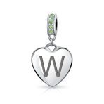 Initial Alphabet Bead Charm Light Green Crystal Heart Sterling Silver Bracelet - Image 22