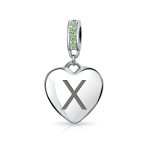Initial Alphabet Bead Charm Light Green Crystal Heart Sterling Silver Bracelet - Image 23