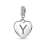 Initial Alphabet Bead Charm Light Green Crystal Heart Sterling Silver Bracelet - Image 24