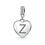 Initial Alphabet Bead Charm Light Green Crystal Heart Sterling Silver Bracelet - Image 25
