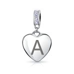 Initial Alphabet Bead Charm Light Purple Heart Crystal Sterling Silver Bracelet