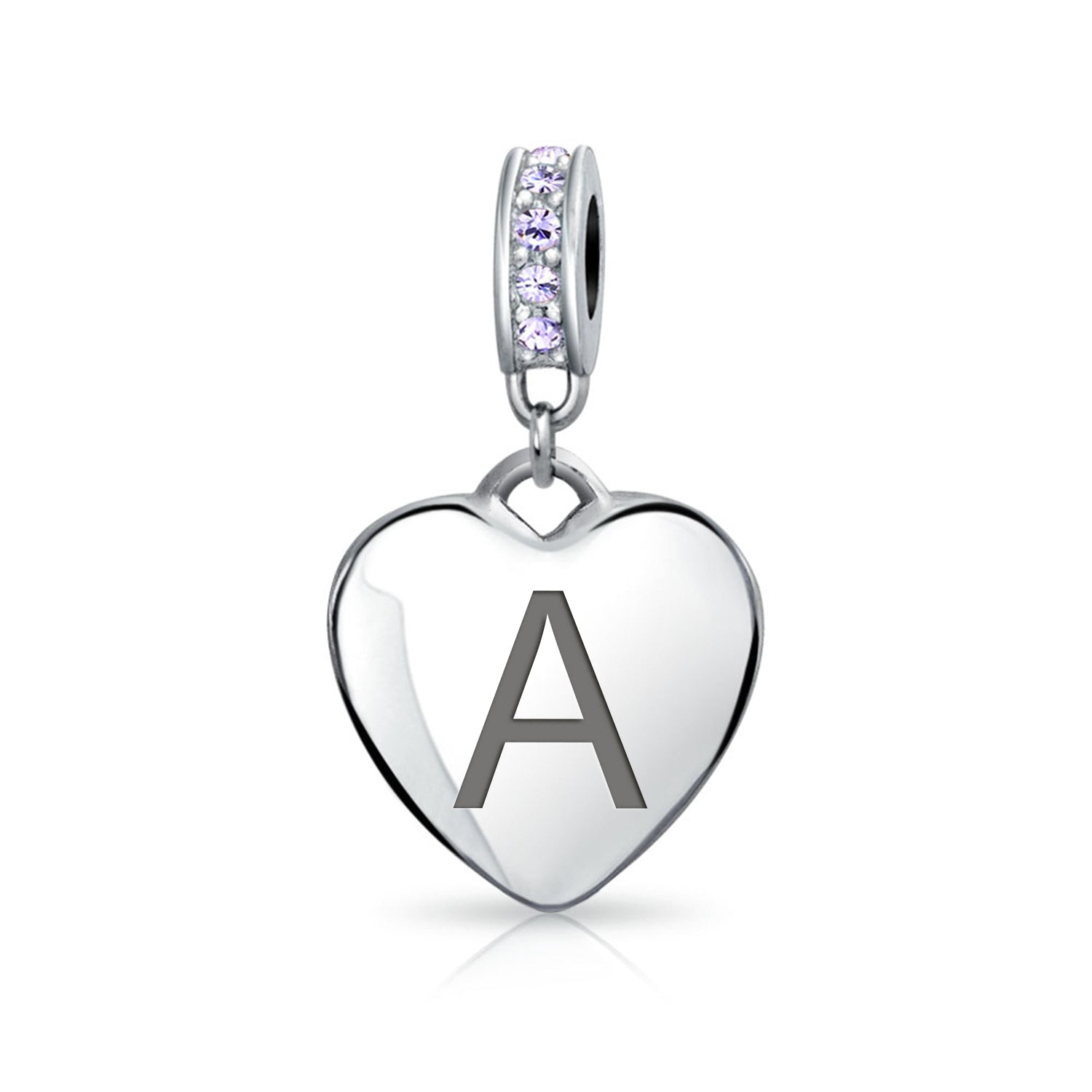 crystal-dangle-heart-charm-bead-silver-pink-pbx-hsd-314-ax-s-az_a Initial Alphabet Bead Charm Light Purple Heart Crystal Sterling Silver Bracelet - Image 1