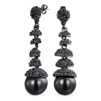 Fashion Black Crystal Ball & Pearl Linear Dangling Long Chandelier Earrings