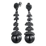 Fashion Black Crystal Ball & Pearl Linear Dangling Long Chandelier Earrings