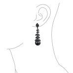 Fashion Black Crystal Ball & Pearl Linear Dangling Long Chandelier Earrings - Image 4