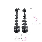Fashion Black Crystal Ball & Pearl Linear Dangling Long Chandelier Earrings - Image 5