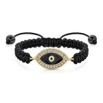 Black Braided Cord Evil Eye Bolo Bracelet Adjustable Gold Plated Crystal Accent