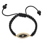 Black Braided Cord Evil Eye Bolo Bracelet Adjustable Gold Plated Crystal Accent - Image 2