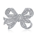 Victorian Style Crystal Pave Filigree Ribbon Large Brooch Pin Silver Plated