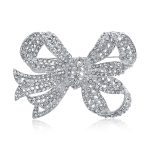 Victorian Style Crystal Pave Filigree Ribbon Large Brooch Pin Silver Plated
