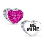 Set of 2 I Love You Princess Heart & Solid Pink Crystal Bead Charm Silver - Image 2