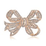 Set of 2 Victorian Style Crystal Filigree Ribbon Brooch Pin Rose Gold Plated - Image 4