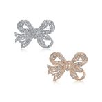 Set of 2 Victorian Style Crystal Filigree Ribbon Brooch Pin Rose Gold Plated - Image 2