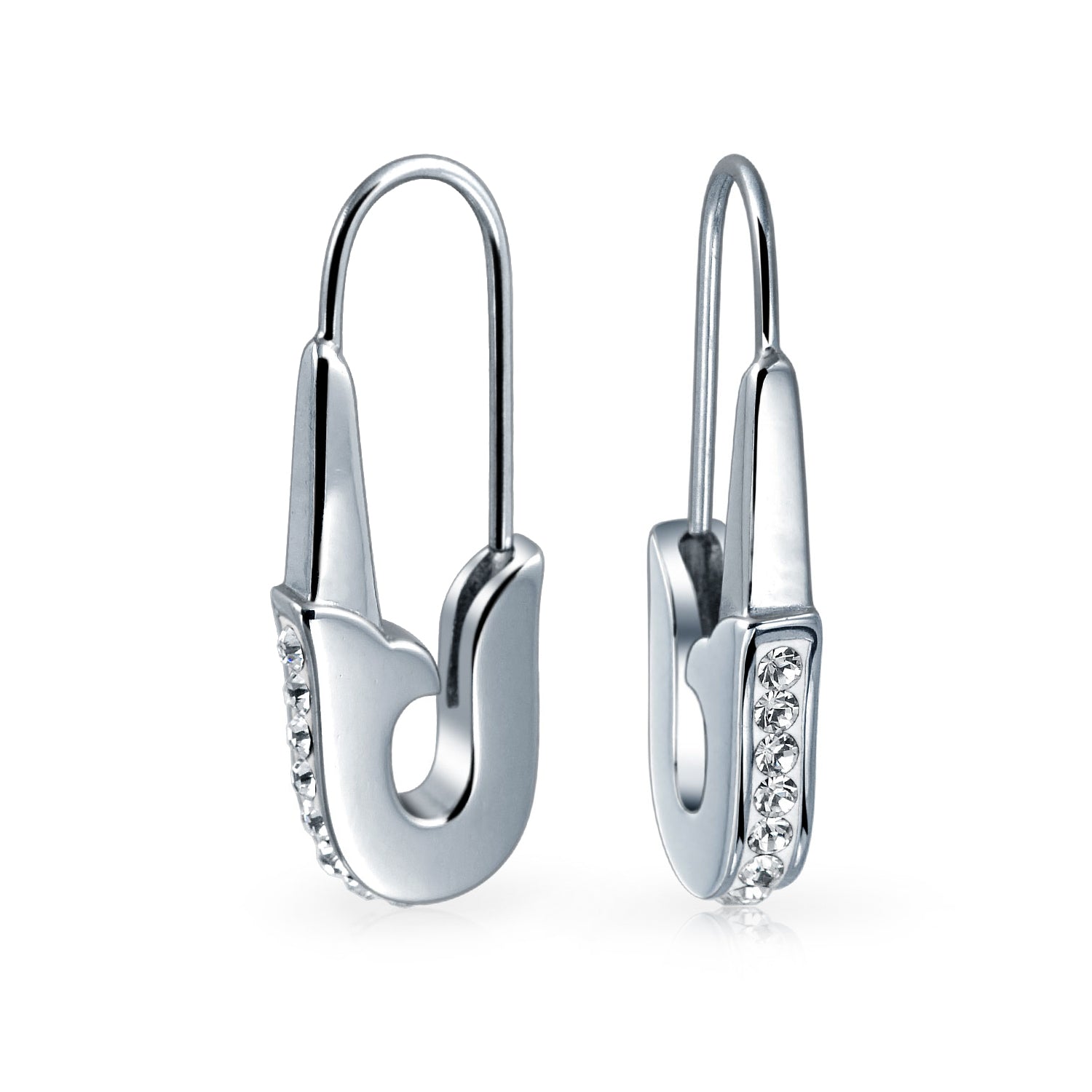 crystal-silver-safety-pin-cz-threader-earrings_bss-eer-sfpin-03_1 Safety Pin Threader Earrings Crystal Accent Silver Tone Surgical Steel - Image 1