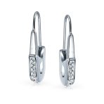 Safety Pin Threader Earrings Crystal Accent Silver Tone Surgical Steel - Image 2