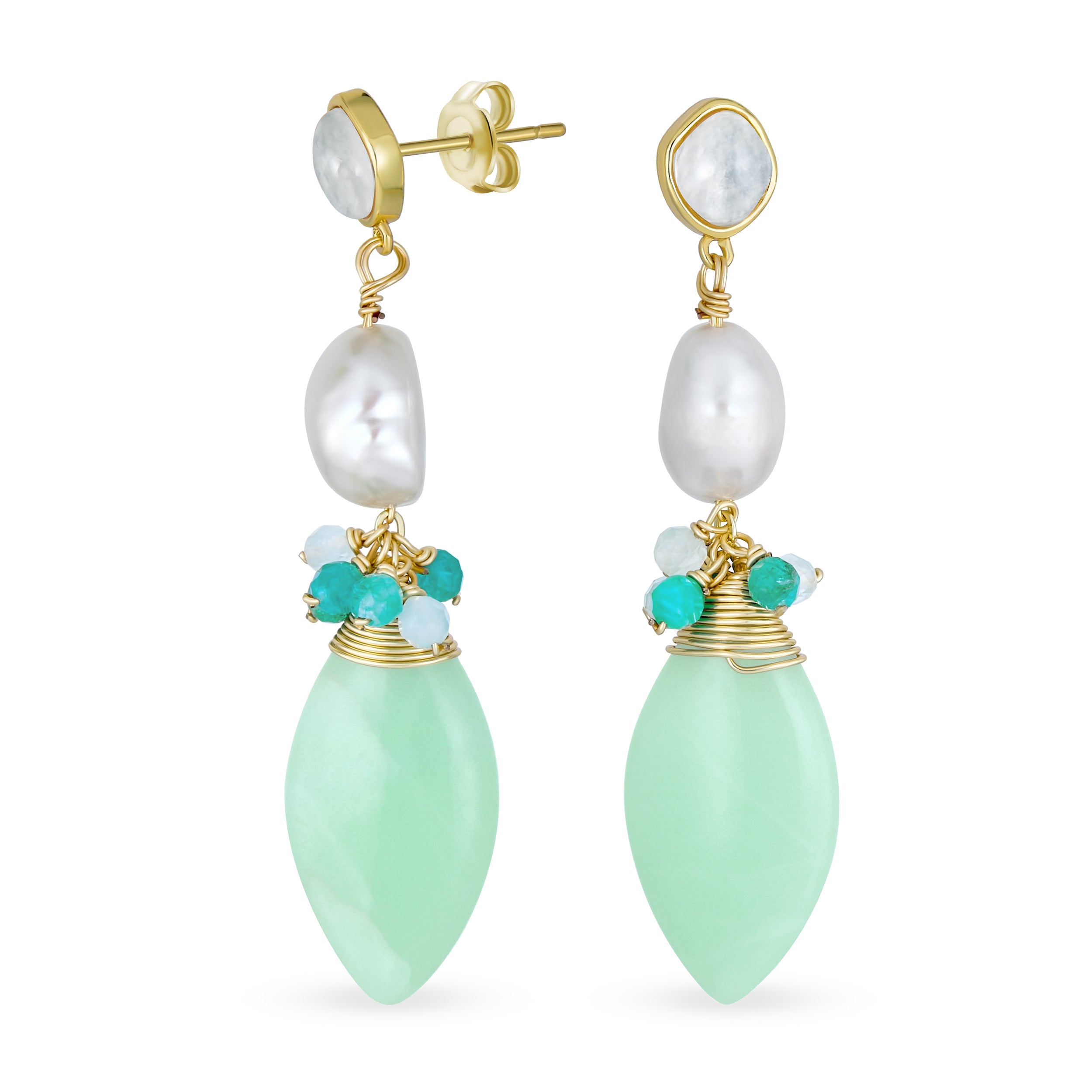 crystal-wrap-gold-pearl-gemstone-mint-earrings-cb-85502-az_11 Fine Fashion Dangle Gemstone Earrings with Multi-Color Crystal Beads and Pearls - Image 1