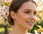 Pink Red Enamel Flower Crystal Edge Clip-On Earrings Gold Plated For Non-Pierced - Image 7