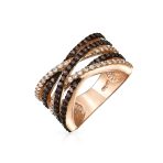 Crossover Statement Ring Two Tone Brown Black Pave CZ Rose Silver Plated Band - Image 5