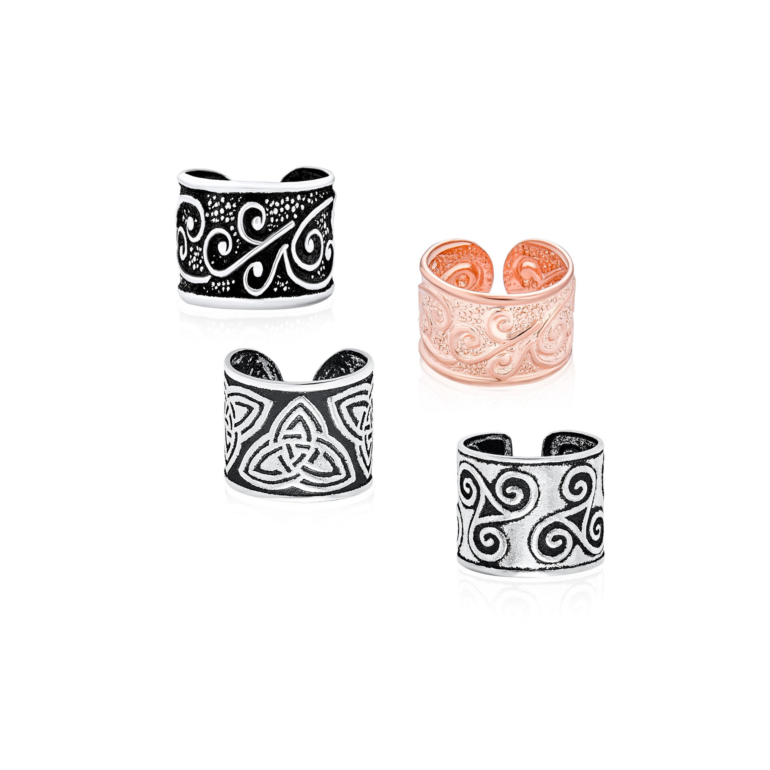 cuff-swirl-silver-oxidized-celtic-tribal-earcuff-pmr-e11980-setaz Set of 4 Boho Celtic Knot Triskele Ear Cuff Cartilage Earring Rose Gold Plated - Image 1