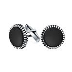 Classic Round Black Onyx Shirt Cufflinks for Men - Sterling Silver Bullet Hinge - Image 2