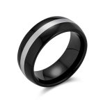 Titanium Wedding Band Black Grey Stripe Titanium Ring for Men Comfort Fit
