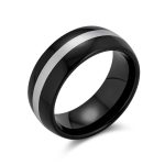 Titanium Wedding Band Black Grey Stripe Titanium Ring for Men Comfort Fit