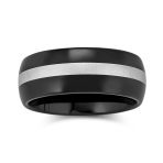 Titanium Wedding Band Black Grey Stripe Titanium Ring for Men Comfort Fit - Image 2