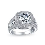 Art Deco Style 3CTW CZ Halo Cushion Cut Solitaire Engagement Ring .925 Sterling Silver Cubic Zirconia