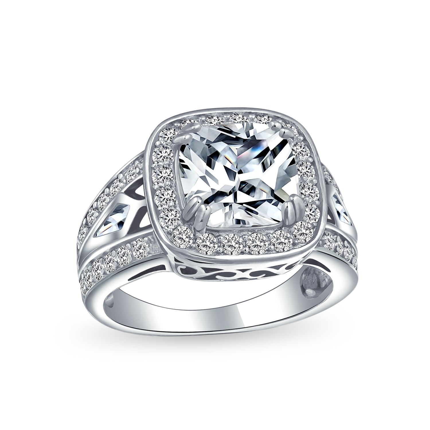 cushion-silver-ring-engagement-square_ytw-0916558-10_1 Art Deco Style 3CTW CZ Halo Cushion Cut Solitaire Engagement Ring .925 Sterling Silver Cubic Zirconia - Image 1