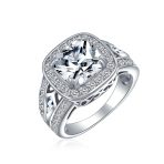 Art Deco Style 3CTW CZ Halo Cushion Cut Solitaire Engagement Ring .925 Sterling Silver Cubic Zirconia - Image 2