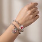 Set of 2 Medical ID Bracelet Teddy Bear & Heart Charm Silver Tone Beads - Image 2